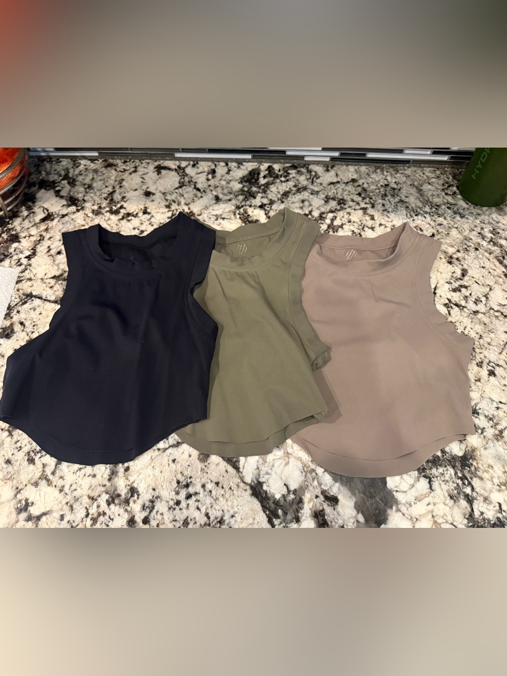 3-Pack Lycit Sleeveless Tanks in Black, Taupe and Olive Green